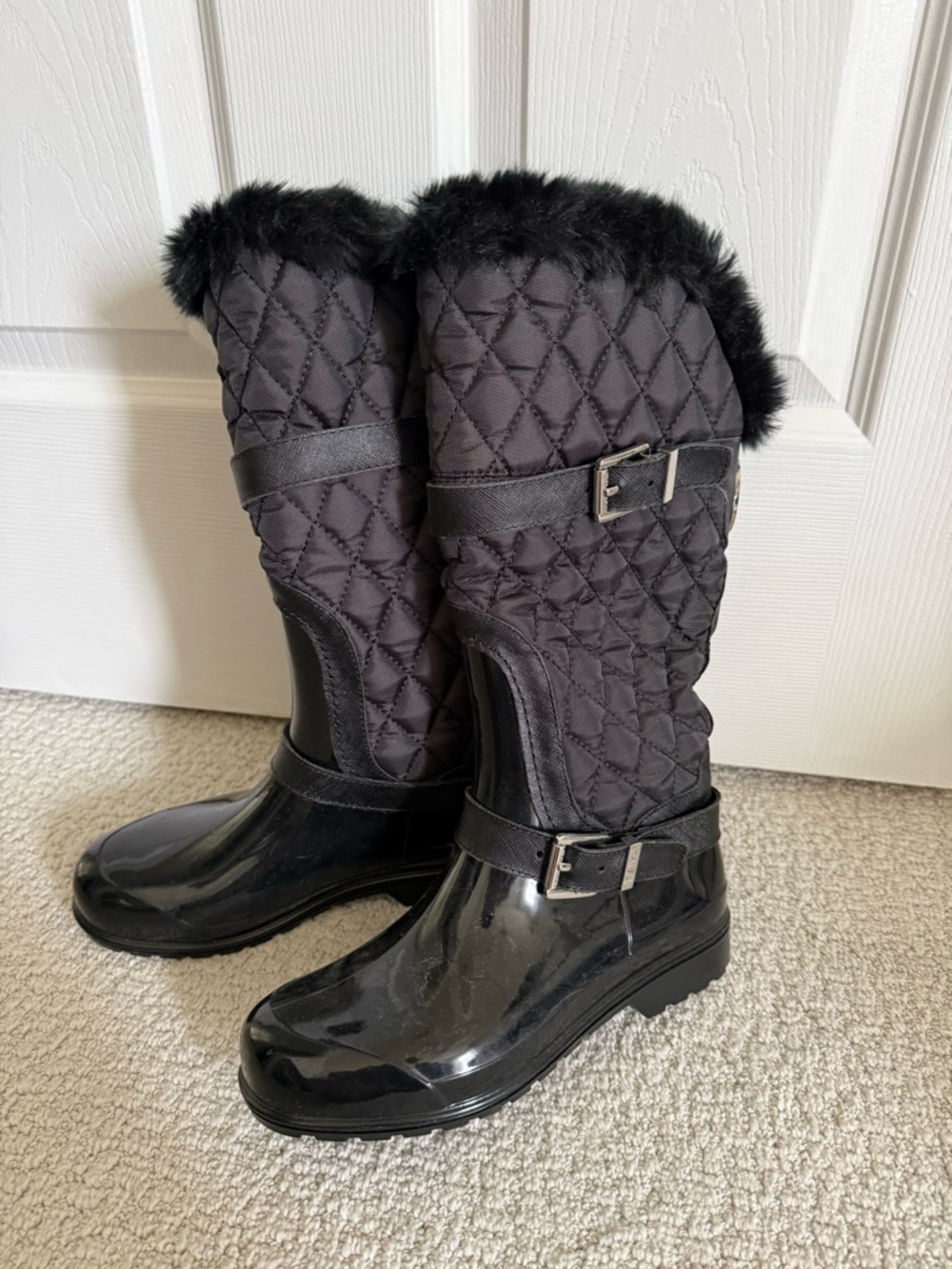 Michael Kors Fulton Quilted Rain Boots Size 6 Black Winter Holiday